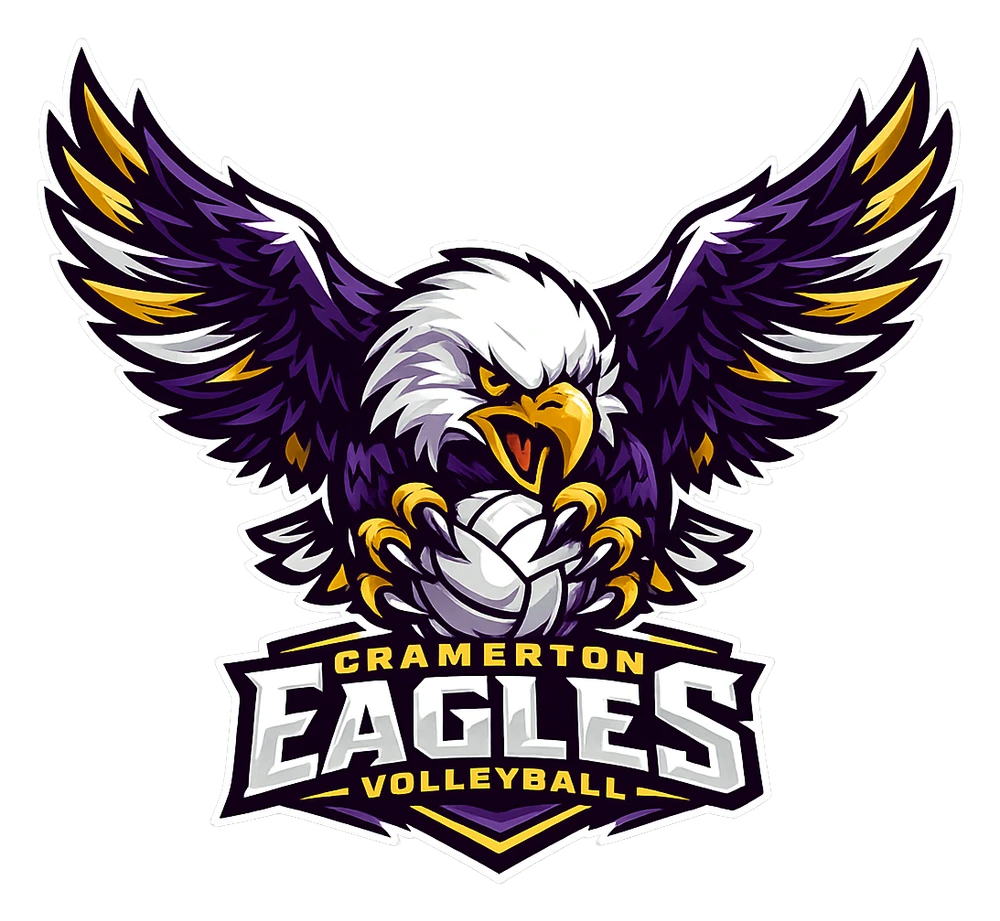 Cramerton Eagles volleyball mascot: an eagle with wings spread, holding a volleyball in its talons